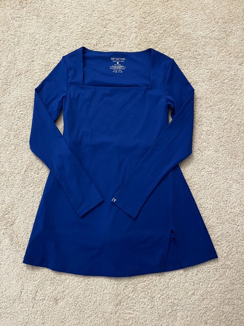 NWOT Set Active Regal Blue Sportbody Long Sleeve Crossover Square Neck Dress MED
